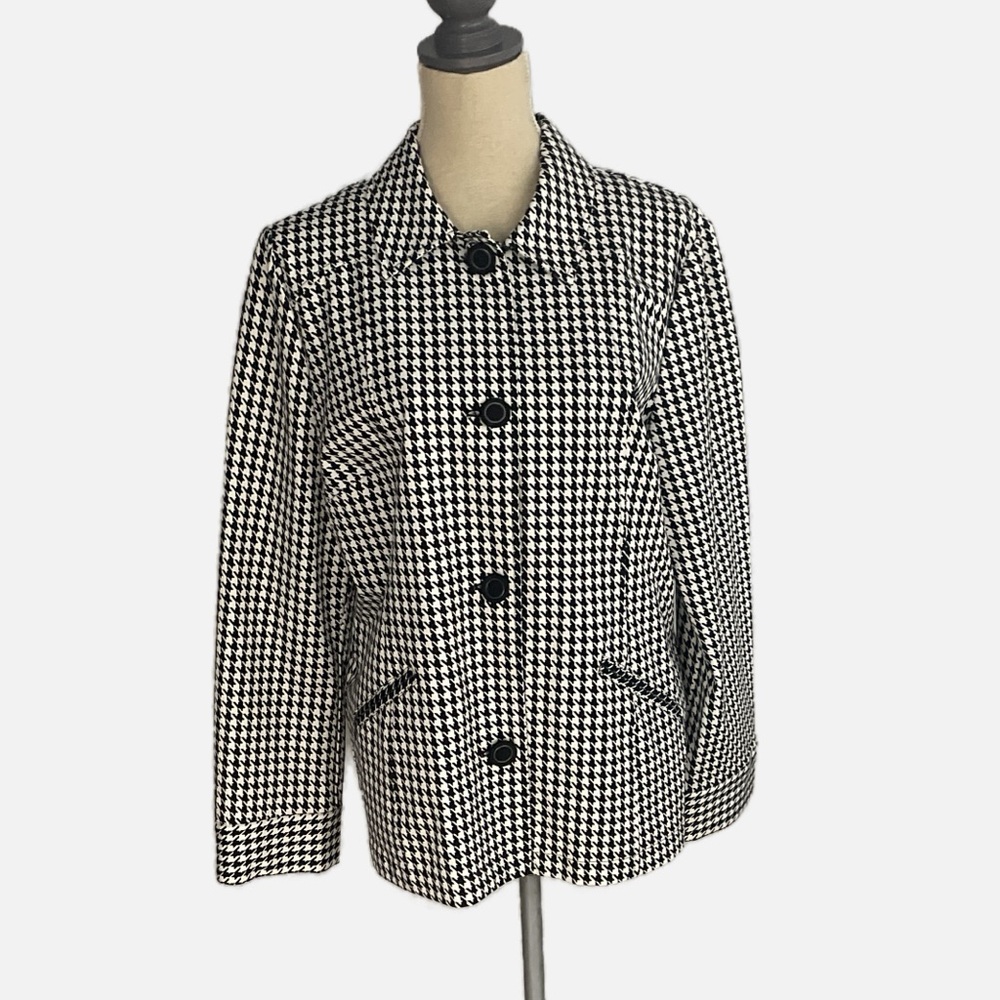 Chico's Women's Houndstooth Blazer Size‎ 2 Large 12 Black White